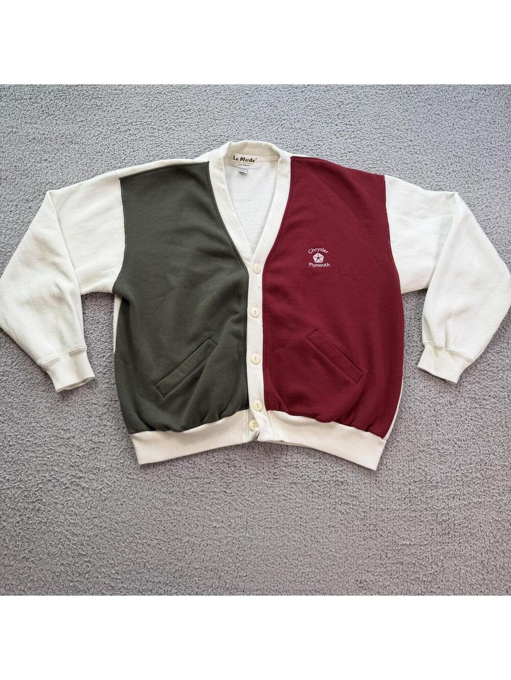 Vintage Y2K Chrysler Plymouth Colorblock Cardigan Sweatshirt XL Embroidered Logo